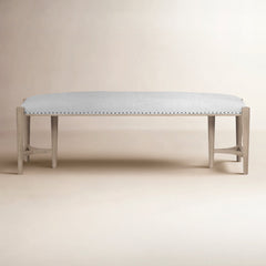 Bedroom Bench, 60 in, Beige Polyester Upholstered Seat