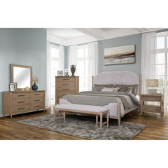 Bedroom Bench, 60 in, Beige Polyester Upholstered Seat
