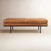Bedroom Bench, 60 in Wide with Cognac Leather and Gunmetal Legs