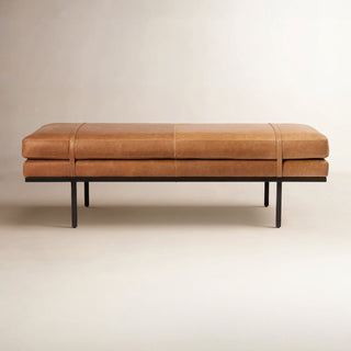 Bedroom Bench, 60 in Wide with Cognac Leather and Gunmetal Legs