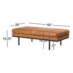 Bedroom Bench, 60 in Wide with Cognac Leather and Gunmetal Legs