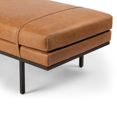 Bedroom Bench, 60 in Wide with Cognac Leather and Gunmetal Legs