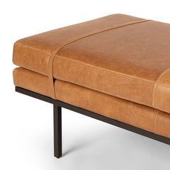 Bedroom Bench, 60 in Wide with Cognac Leather and Gunmetal Legs