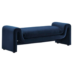 Bedroom Bench, 60-Inch Velvet with Manufactured Wood Sled Legs in Midnight Blue