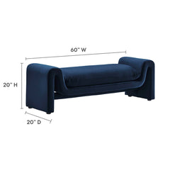 Bedroom Bench, 60-Inch Velvet with Manufactured Wood Sled Legs in Midnight Blue