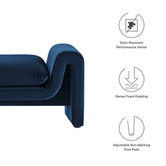 Bedroom Bench, 60-Inch Velvet with Manufactured Wood Sled Legs in Midnight Blue
