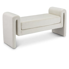 Bedroom Bench in Cream Velvet with Manufactured Wood Sled Legs