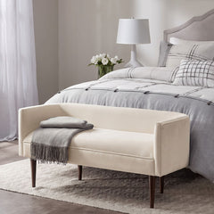 Bedroom Bench, Seats 2, Cream Velvet with Solid Wood Legs