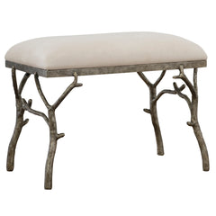 Bedroom Bench, Seats 2 in Off-White Polyester with Metal Legs