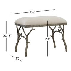 Bedroom Bench, Seats 2 in Off-White Polyester with Metal Legs