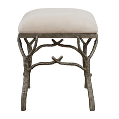 Bedroom Bench, Seats 2 in Off-White Polyester with Metal Legs