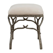 Bedroom Bench, Seats 2 in Off-White Polyester with Metal Legs