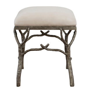 Bedroom Bench, Seats 2 in Off-White Polyester with Metal Legs