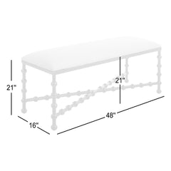 Bedroom Bench, Seats 2, White and Black Upholstered Metal Frame