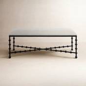 Bedroom Bench, Seats 2, White and Black Upholstered Metal Frame