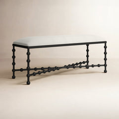 Bedroom Bench, Seats 2, White and Black Upholstered Metal Frame