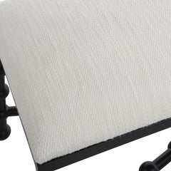 Bedroom Bench, Seats 2, White and Black Upholstered Metal Frame