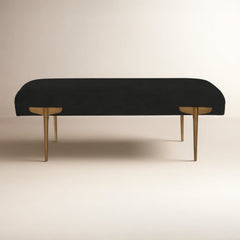 Bedroom Bench, Seats Two, Black Velvet, Stainless Steel Legs