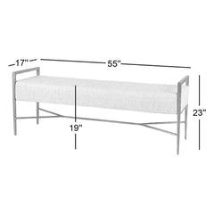 Bedroom Bench, Seats Two, Herringbone Fabric, Antique Nickel Frame