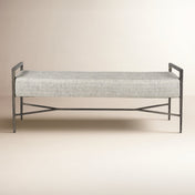 Bedroom Bench, Seats Two, Herringbone Fabric, Antique Nickel Frame