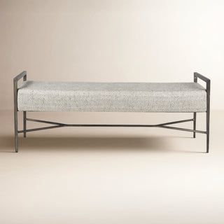 Bedroom Bench, Seats Two, Herringbone Fabric, Antique Nickel Frame