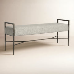 Bedroom Bench, Seats Two, Herringbone Fabric, Antique Nickel Frame