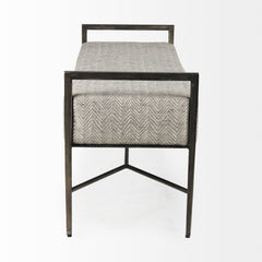 Bedroom Bench, Seats Two, Herringbone Fabric, Antique Nickel Frame