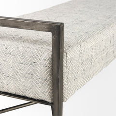 Bedroom Bench, Seats Two, Herringbone Fabric, Antique Nickel Frame