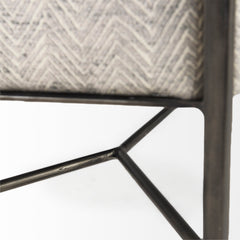 Bedroom Bench, Seats Two, Herringbone Fabric, Antique Nickel Frame