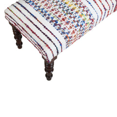 Bedroom Bench, Solid Acacia Wood, Ivory Cotton Upholstery, Brown Legs
