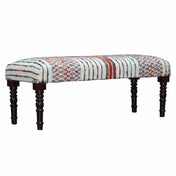 Bedroom Bench, Solid Acacia Wood, Ivory Cotton Upholstery, Brown Legs