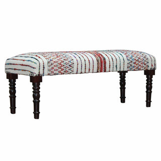 Bedroom Bench, Solid Acacia Wood, Ivory Cotton Upholstery, Brown Legs