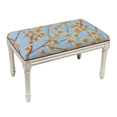 Bedroom Bench, Solid Wood with Blue Floral Wool Upholstery