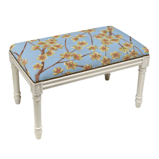 Bedroom Bench, Solid Wood with Blue Floral Wool Upholstery