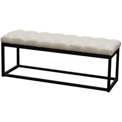 Bedroom Bench, Tufted Linen Blend with Metal Legs, Beige