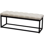 Bedroom Bench, Tufted Linen Blend with Metal Legs, Beige