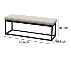 Bedroom Bench, Tufted Linen Blend with Metal Legs, Beige