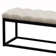Bedroom Bench, Tufted Linen Blend with Metal Legs, Beige