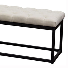 Bedroom Bench, Tufted Linen Blend with Metal Legs, Beige