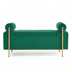 Bedroom Bench with Flip-Top Storage, Green Velvet with Iron Legs