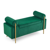 Bedroom Bench with Flip-Top Storage, Green Velvet with Iron Legs