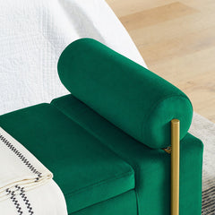 Bedroom Bench with Flip-Top Storage, Green Velvet with Iron Legs