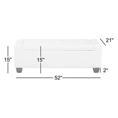 Bedroom Bench with Storage, White Faux Leather with Solid Wood Legs