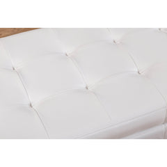 Bedroom Bench with Storage, White Faux Leather with Solid Wood Legs