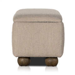 Bedroom Storage Bench, Boucle in Sand with Dark Hazel Legs
