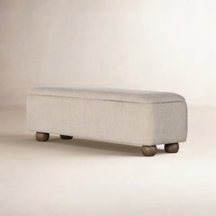 Bedroom Storage Bench, Boucle in Sand with Dark Hazel Legs