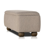 Bedroom Storage Bench, Boucle in Sand with Dark Hazel Legs