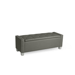 Bedroom Storage Bench in Dark Gray Velvet with Nailhead Trim