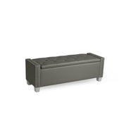 Bedroom Storage Bench in Dark Gray Velvet with Nailhead Trim