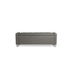 Bedroom Storage Bench in Dark Gray Velvet with Nailhead Trim